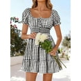 thumbnail image 6 of Women's Gingham Smocked Puff Sleeve Summer Dress 100% Polyester Fabric for Light Breezy Comfort and Flattering Fit, 6 of 15