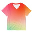 thumbnail image 4 of Wang6 Plus Size V Neck Tshirts for Women Causal Color Blocking Graphic Tees Summer Loose Fit Short Sleeve Tops Orange XL, 4 of 4