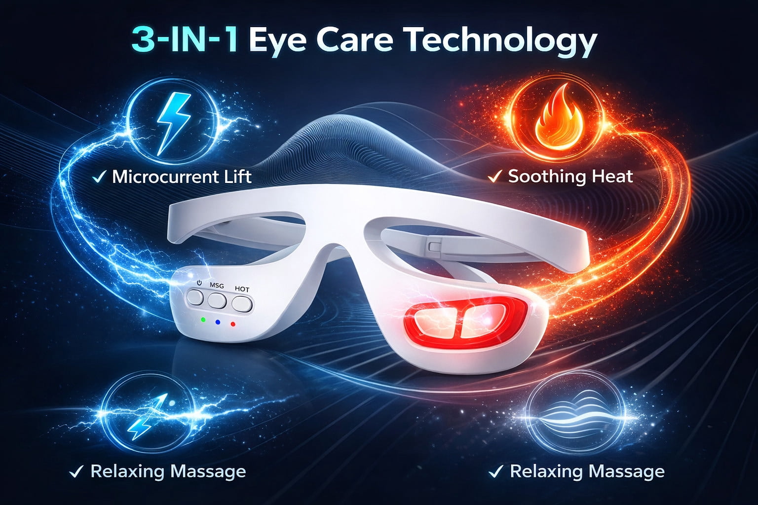 Under Eye Red Light Therapy Glasses, Eye Massager Devices for Relieve Eye Bag, Reducing Dark Circles and Puffiness, Smoothing Fine Lines, Red-Light & Heat & Mood & Sleep Enhancement