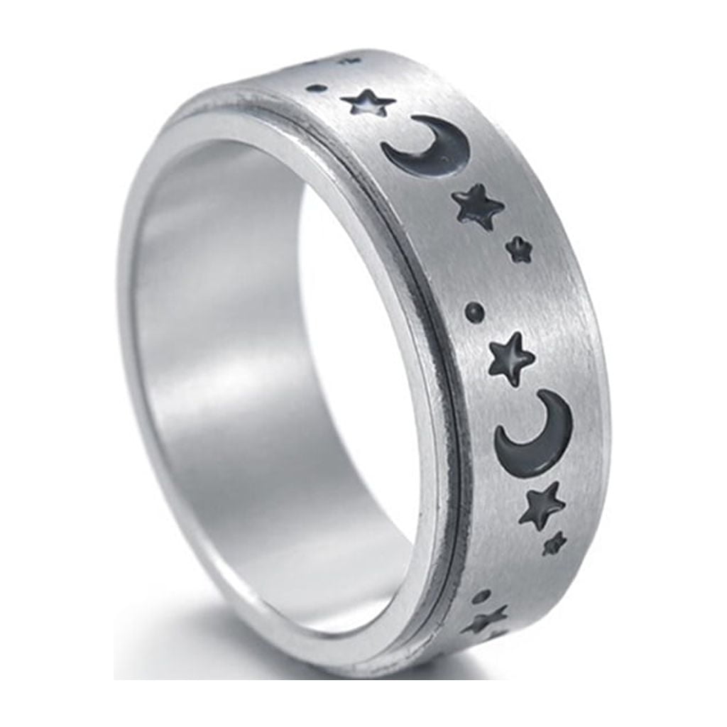 tegongse Stainless Steel Fidget Anxiety Ring for Women Men Fidget Spinner Ring Relief Stress Worry Rings Star Moon Spinning Rings