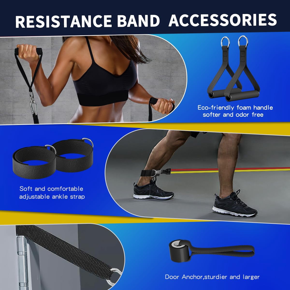 Resistance Bands Set with Handles - Exercise Bands Home Gym Strength Training Equipment, Includes Door Anchor & Ankle Straps for Full Body Workout Bands, Physical Therapy