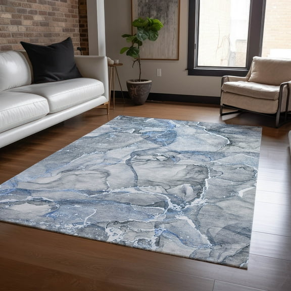 Addison Rugs Chantille Indoor/Outdoor Transitional Watercolors Blue Washable Rectangle Rug, 9' x 12'