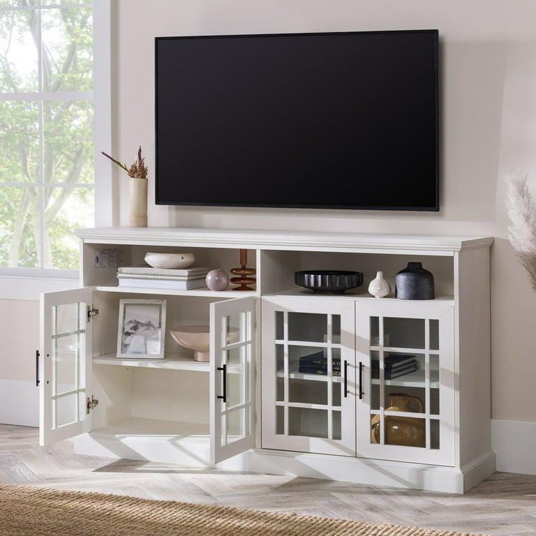 Walker Edison Transitional Glass Door Tall TV Stand for TVs up to