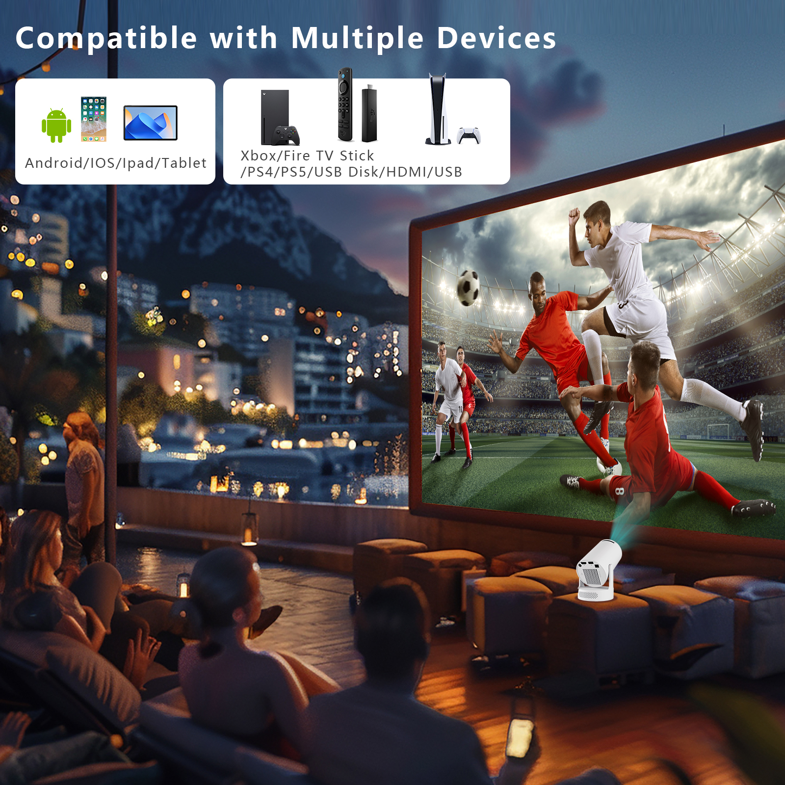 Mini Projector with WiFi and Bluetooth, Portable Projectors with Mouse, 40-200" Smart Outdoor Movie Projector 4K 1080P Support, 180° Rotatable Home Vedio Projector Compatible with HDMI/USB/Smartphone