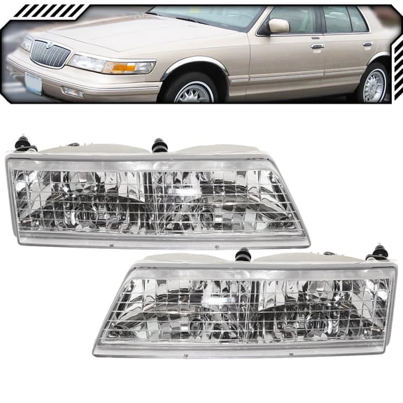 EPIC LIGHTING OE Style Halogen Headlights Assembly Replacement for MERCURY 95-97 GRAND MARQUIS [ FO2502148 FO2503148 F5MY13008B F5MY13008A ] Pair