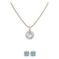 thumbnail image 2 of 18K Rose Gold 3ct Halo Aquamarine Round 18 Inch Necklace and Halo Square Earrings Set Plated, 2 of 2