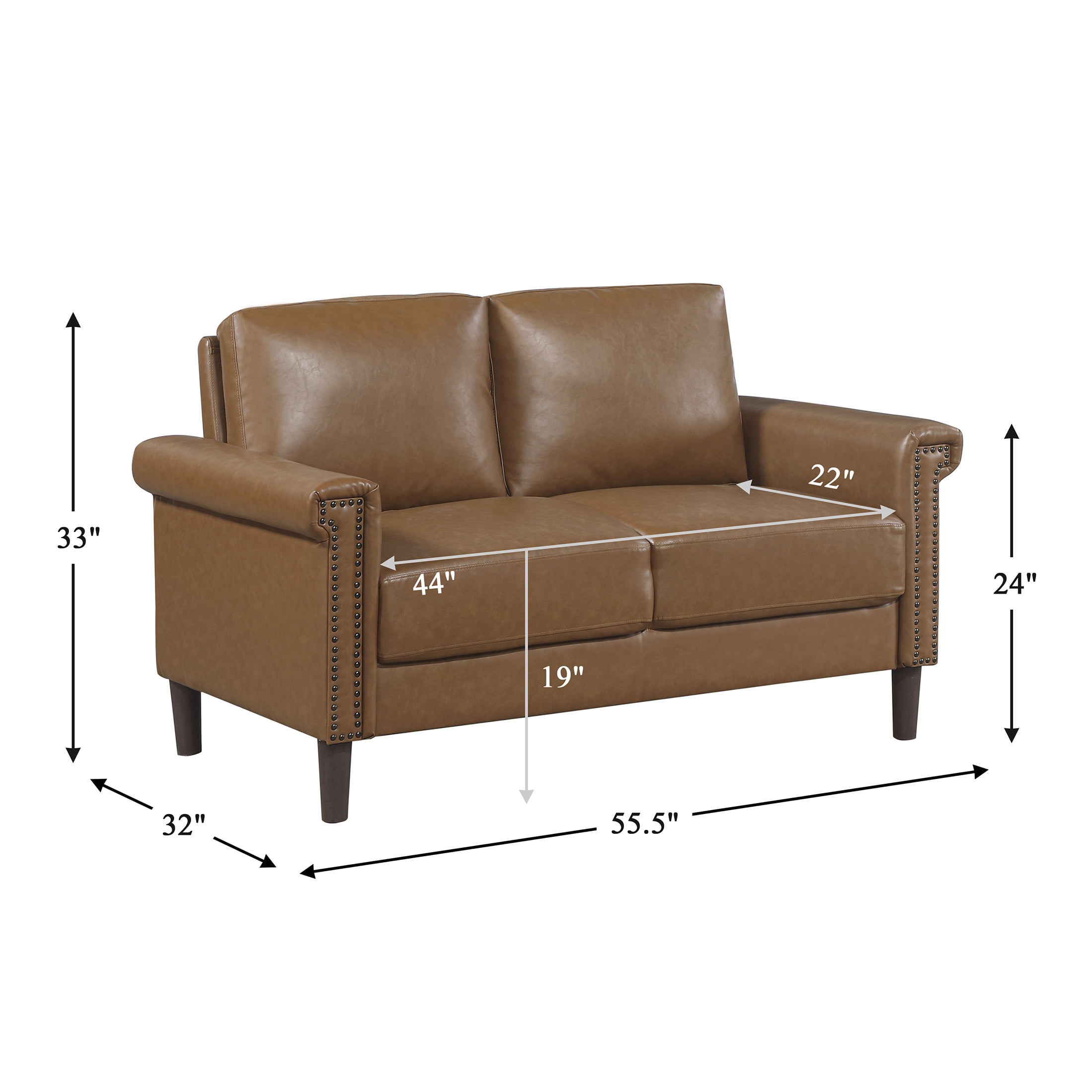 OakvillePark Hartwell Faux Leather Love Seat with Nailhead Trim, Brown
