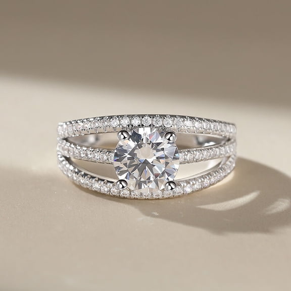 Eclet Jewels Brilliant 2 Ct Round Cut Diamond Ring - Silver 14K White Gold Over Ring - 3 Bend Diamond Rings for Women's - Engagement Wedding Diamond Rings for Women's - Anniversary Gifts for Women's