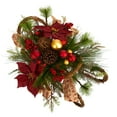 thumbnail image 4 of Nearly Natural 18" Poinsettia, Berries and Pinecone Artificial Arrangement with Ornaments, 4 of 6