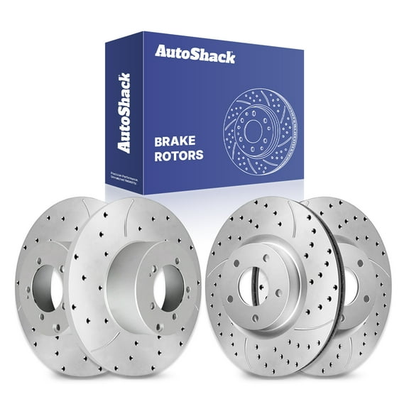 AutoShack Front Vented & Rear Solid Drilled & Slotted Silver Zinc Coated Brake Rotors 4-PC Set Replacement for 2006-2009 Mitsubishi Eclipse 2009 Mitsubishi Galant SilverShield Pro