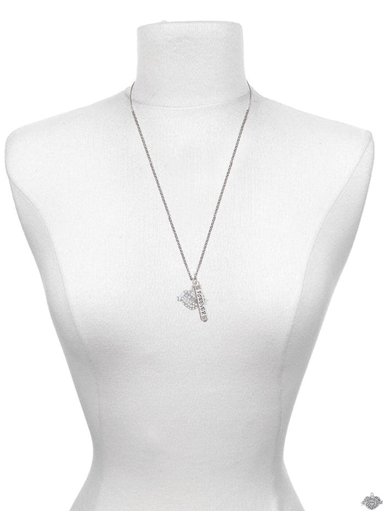 Delight Jewelry Silvertone Lil Sister Banner on Clear Crystal Heart Silvertone Sisters Best Friends Forever Bar Charm Necklace, 23"