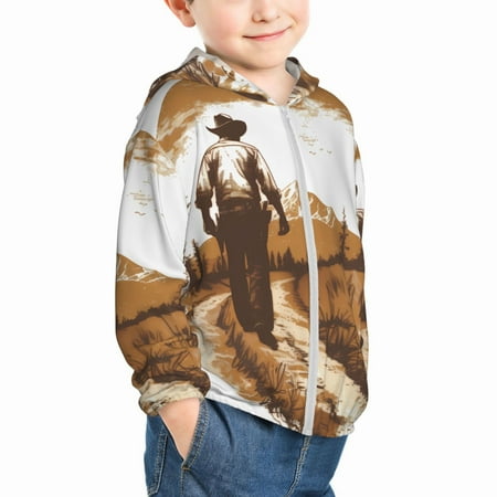 

Uemuo Western Cowboy Countryside Pattern Rash Guard for Boys Girls Long Sleeve Swim Shirts UPF 50+ UV Sun Protection Hooded Fishing Shirt with Pocket for Kid-18 Months