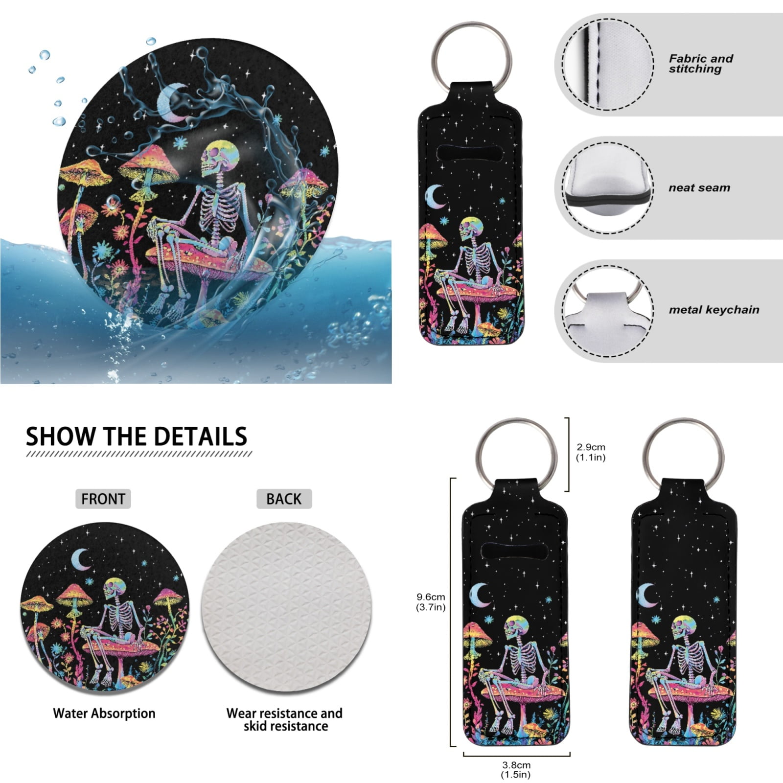 Jeiento Skull Car Seat Cover Set Car Floor Mats Steering Wheel Cover Seatbelt Cover Keychains Armrest Cover Keychain Aesthetic Mushroom Lipstick Holder 17 Pieces Auto Interior Accessories