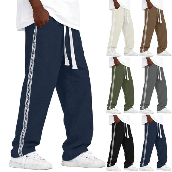 Yourumao Mens Wide Leg Pant Drawstring Elastic Waist Baggy Sweatpants with Side Striped Baggy Streetwear Casual Track Pants with Pockets