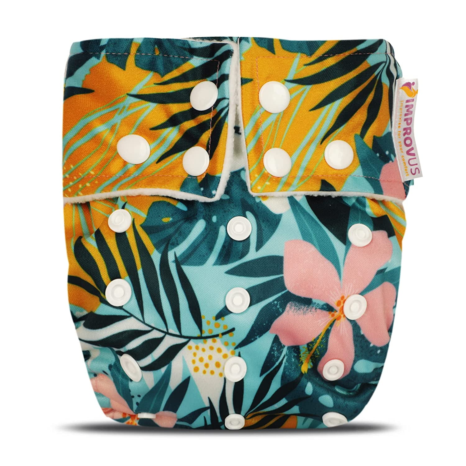 IMPROVUS 100% Cloth Diapers for Babies (0-3 Years), Reusable, Washable & Adjustable Nappies Snap Buttons and Wet-Free Insert Pads (Red MC & MC pack of 4 cloth diaper and 4 insert pads)