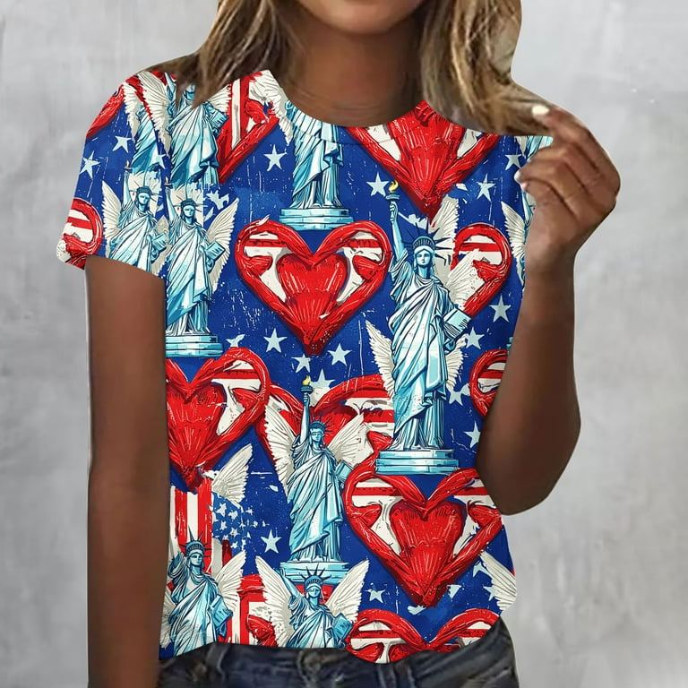 4th Of July Shirts Woman Betty Boop American Flag Patriotic Cartoon Womens Top Junior Graphic Tee Oversized Forth Of July Shirts Women