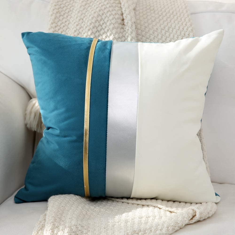 IM Beauty Velvet Lumbar Patchwork Throw Pillow Cover,Gold Striped Leather Cushion Cases,Modern