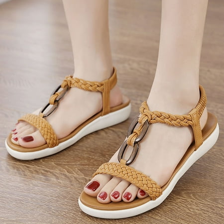 

Shldybc Sandals Women Women s Shoes Summer Ethnic Style Slippers Beach Seaside Bohemian Vintage Straw Platform Retro Mid Heels Sandals Summer Savings Clearance