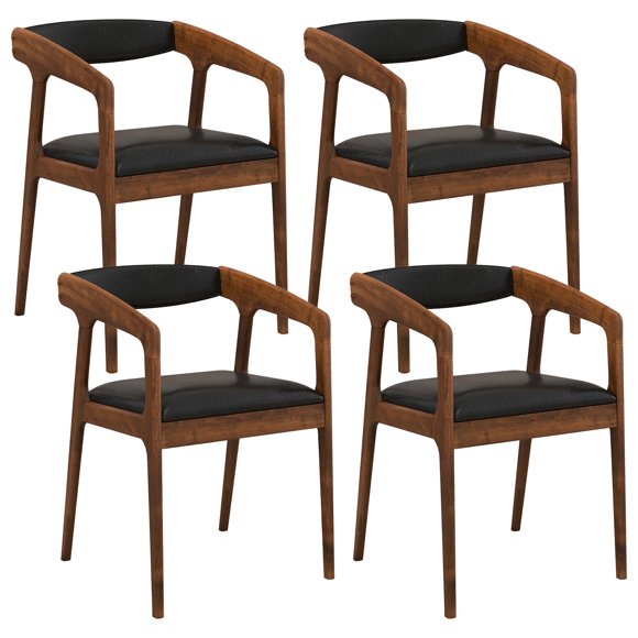Gymax Set of 4 Accent Chairs PU Leather Upholstered Armchairs w/ Cozy Backrest