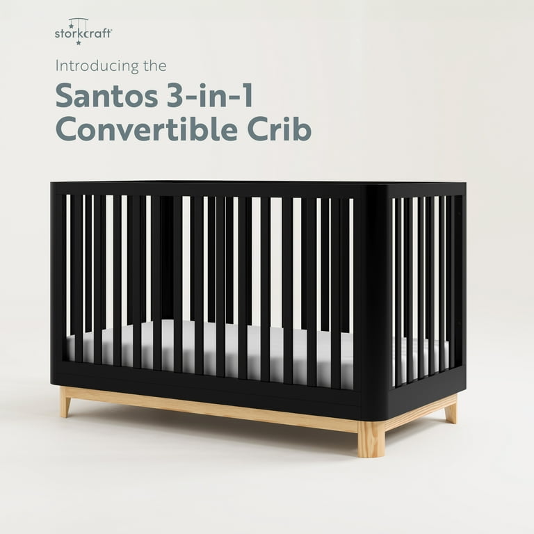 Storkcraft Santos 3 in 1 Convertible Baby Crib Black with Natural