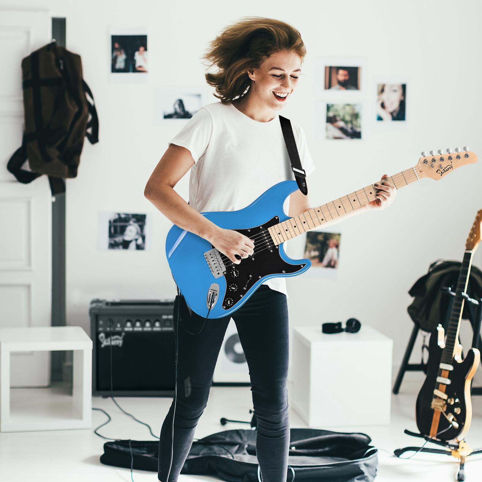 Glarry Beginner Electric Guitar Kit for Starter with 20Watt Amplifier,Bag,Strap,Plectrum,Spanner Tool,Wire,Tremolo Bar,Sky/Bright Blue
