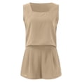 thumbnail image 5 of Tanghaowl Short Sets for Women, Women Summer Casual Shorts Suit Two Piece Outfit Pure Color Comfortable Set Daily Wear with Sneakers Khaki L, 5 of 8
