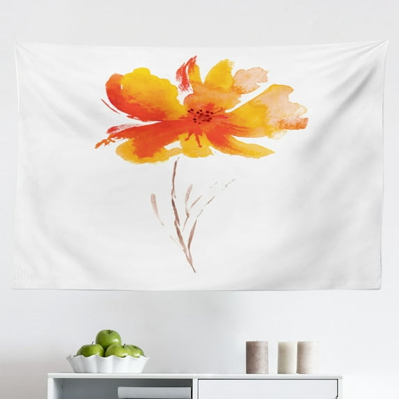 Watercolor Flower Tapestry, Flora Drawing Soft Spring Colors Retro Style Floral Art, Fabric Wall Hanging Decor for Bedroom Living Room Dorm, 2 Sizes, White Purple Blue, by Ambesonne