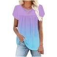 thumbnail image 5 of Charella Tops for Women Trendy Cross V Neck Petal Short Sleeve Pleated Flowy Shirts Casual Gradient Color Basic Tee (3XL, Sky Blue), 5 of 7