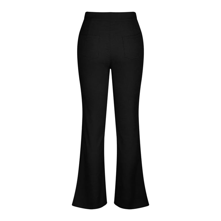 KIHOUT Women's Summer Pants Button Solid Color Pants Straight Wide Leg Trousers  Pants With Pocket 