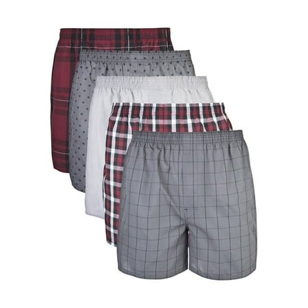 - Gildan Mens Woven Boxers, 5-Pack