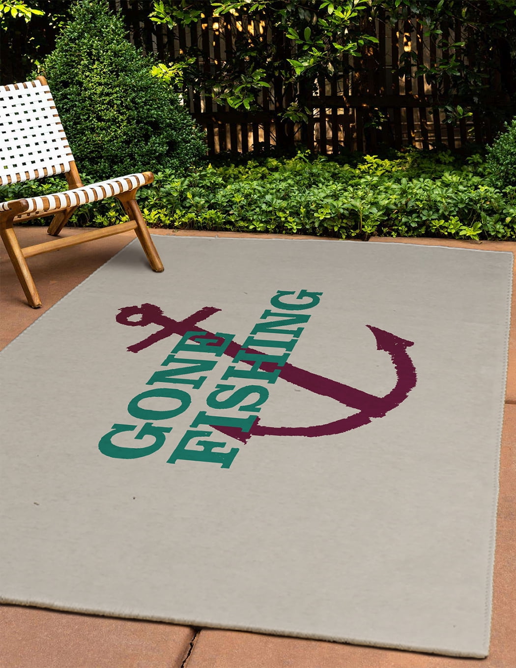 4' x 6' Simply Daisy Gone Fishing Beach Style Chenille Area Rug, Kelly Green