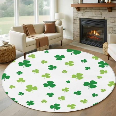Round Rugs 6 Ft St. Patrick s Day Non Slip Area Rugs for Kitchen Bedroom Entryway Spring Lucky Shamrock Grass Watercolor Washable Carpet Runner Rug Floor Mats for Bedroom Home Decor