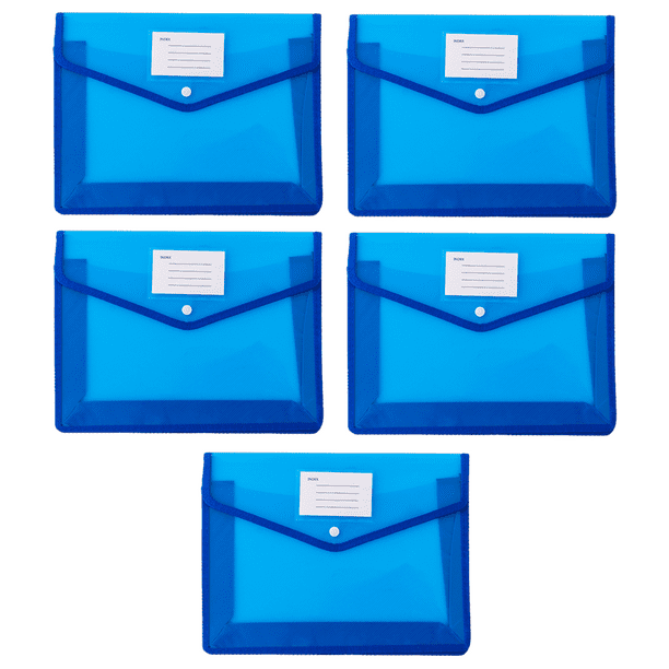 Carpeta de plástico FloreceBien de 5 piezas con cierre a presión, transparente, para documentos, tamaño carta, color azul