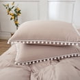 thumbnail image 6 of Move Over Taupe Bedding Sets King White Ball Fringe Pattern Washed Microfiber Taupe Khaki Duvet Cover Set No Filling, 6 of 9