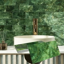8 Pcs Peel and Stick Green Marbling Wall Stickers Tiles Decals 8" x 4" Waterproof PVC DIY Decor Kitchen Backsplash