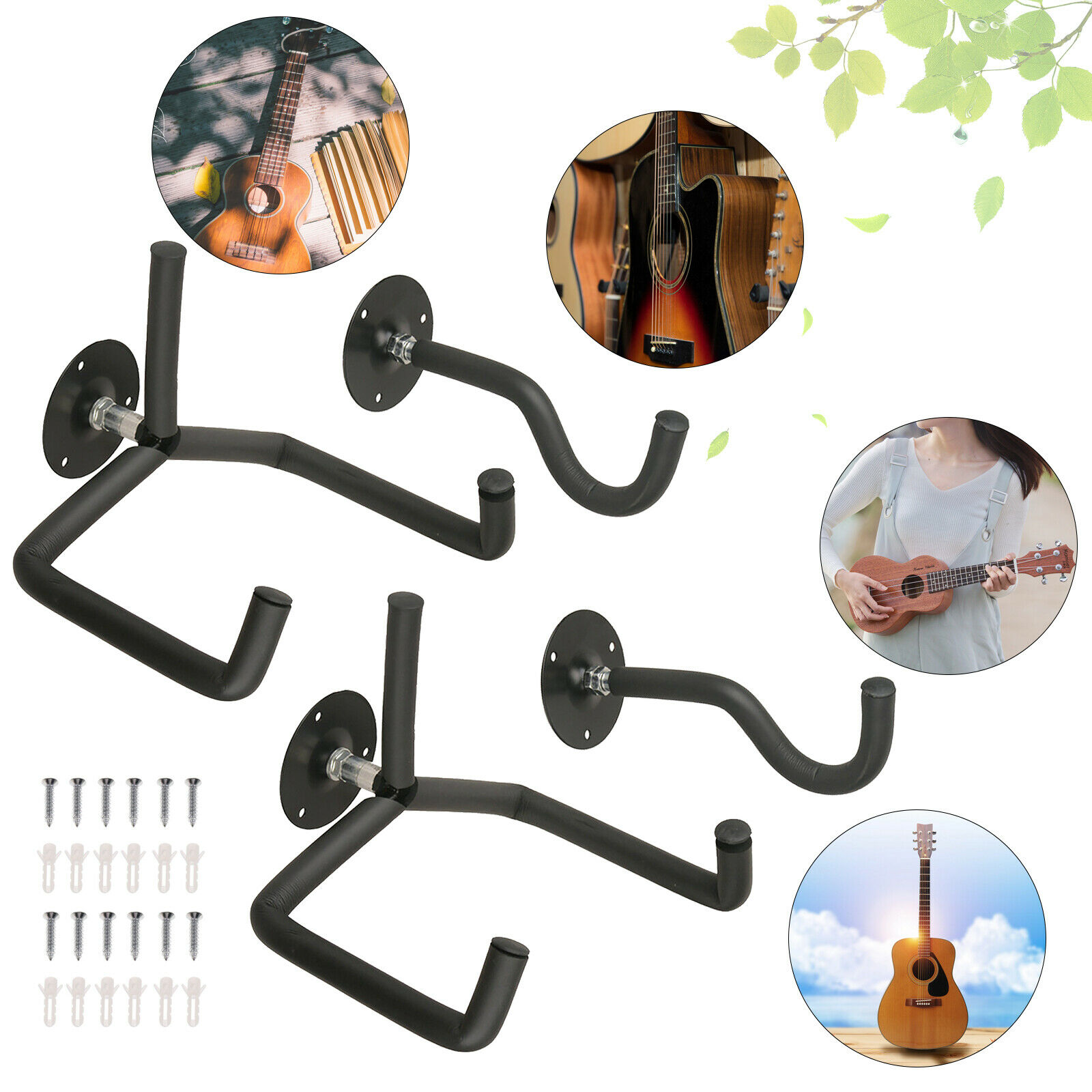 CNCEST 2 Pcs Guitar Hanger Hook Wall Mount Stand Holder Bass Wall Display Horizontal