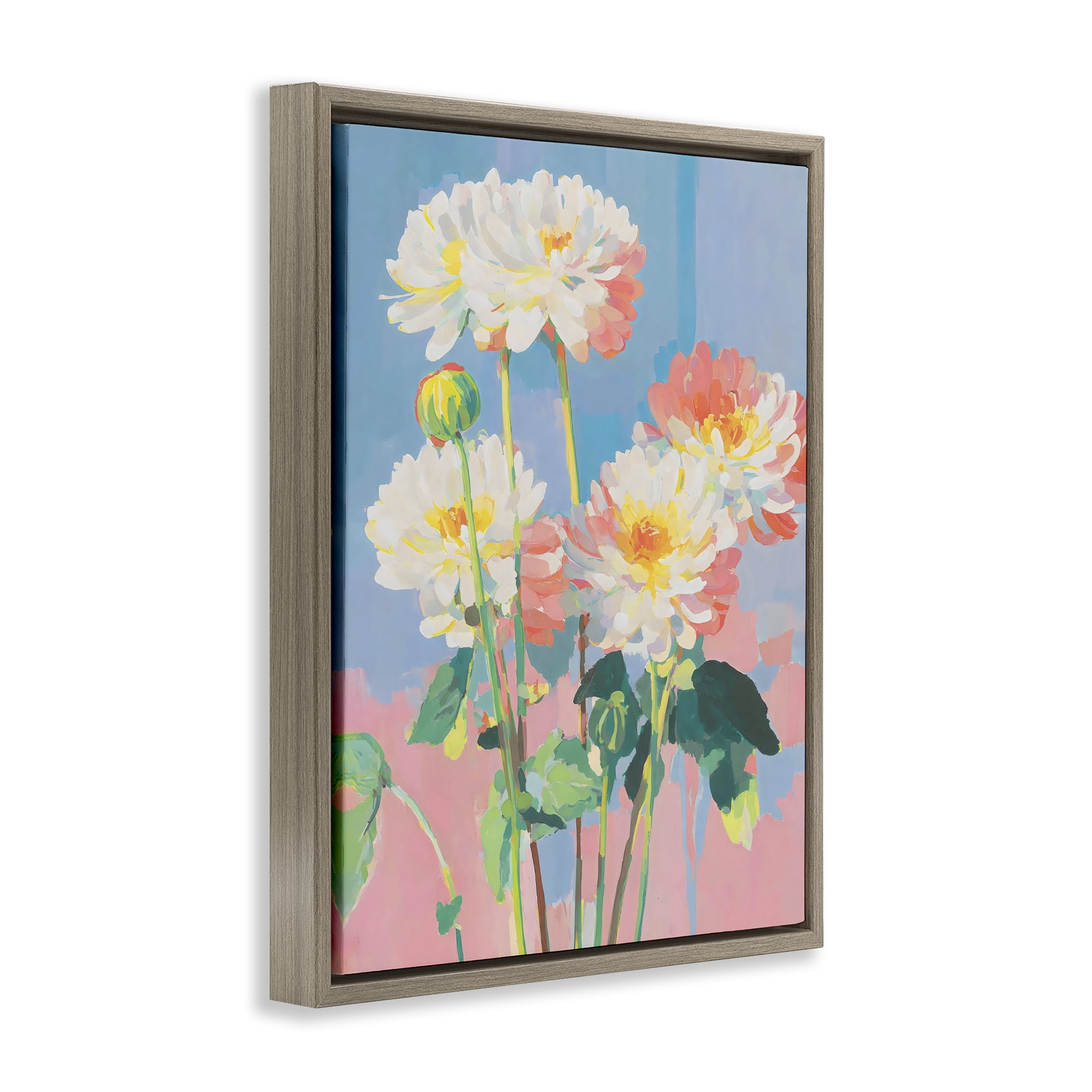 Stupell Industries Colorful Chrysanthemum Impressions Brown Framed Floater Canvas Wall Art, design by Sisi and Seb