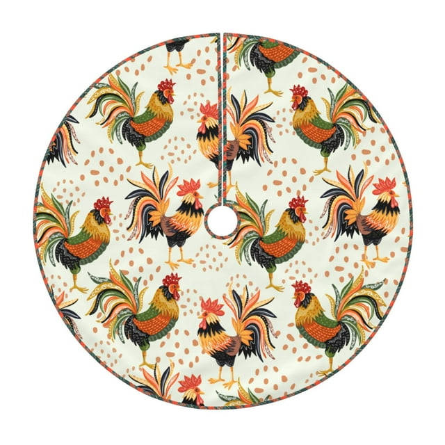 Fotbe Colorful Roosters Pattern Christmas Tree Skirt, Tree Skirts Plush Christmas Decorations, Christmas Tree Skirts Xmas Decorations Holiday Party Decor-36"