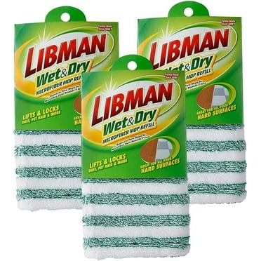 Libman Wet & Dry Microfiber Mop Refills Dust Mop for Hardwood Floors Wall Mop Mops for Floor Cleaning 3 Total Microfiber Mop Pads Included 10.5 in. x 6.5 in.