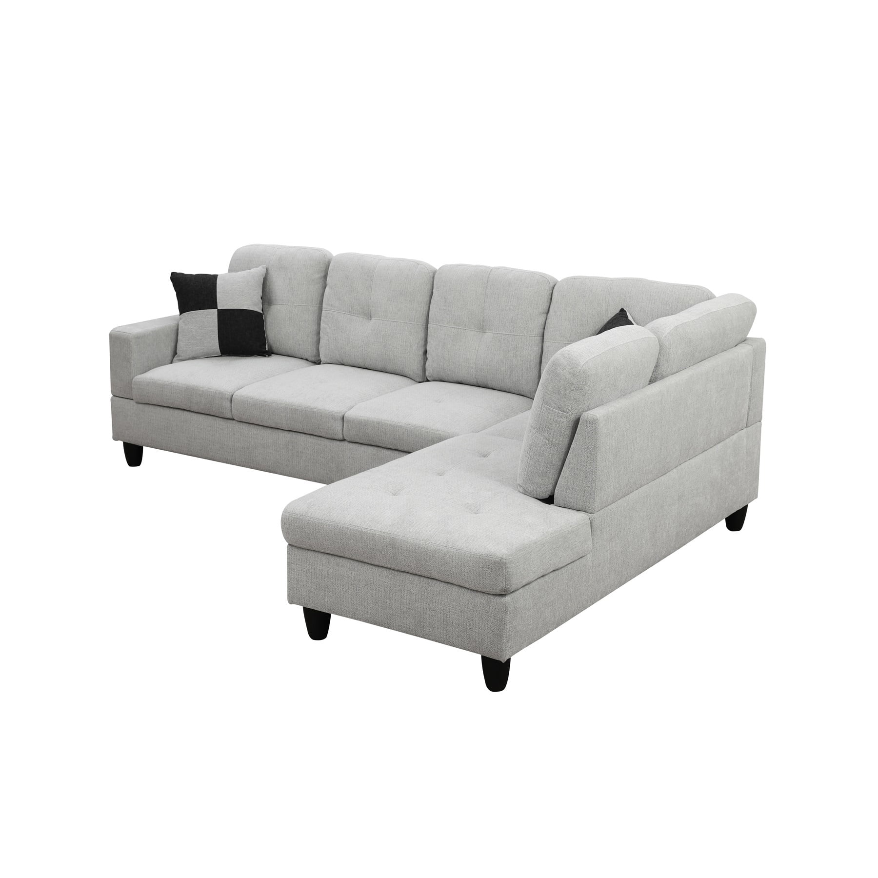 Hommoo 2-Piece Flannel Living Room Furniture Set, L-Shaped Sectional Couches and Sofa Set, Right Side, No Ottomans,Light Gray