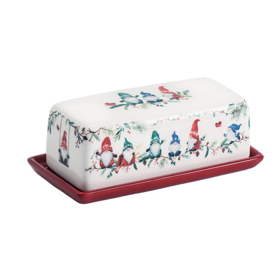 Bico Christmas Gnomes Ceramic Butter Dish with Lid, Butter Keeper for Counter, Kitchen, Dishwasher Safe