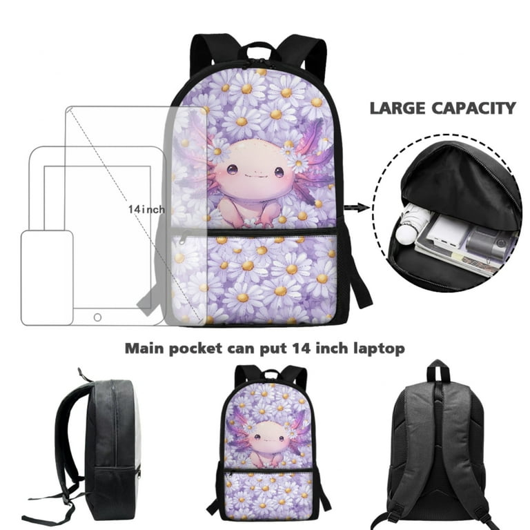 Yuyamidu Axolotl Backpack with Lunch Bag for Girls 10-12/12-14