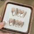 thumbnail image 4 of Uñas postizas artesanales de otoño e invierno con efecto ojo de gato, hechas a mano, populares, que realzan el tono de piel, uñas postizas adhesivas., 4 of 5