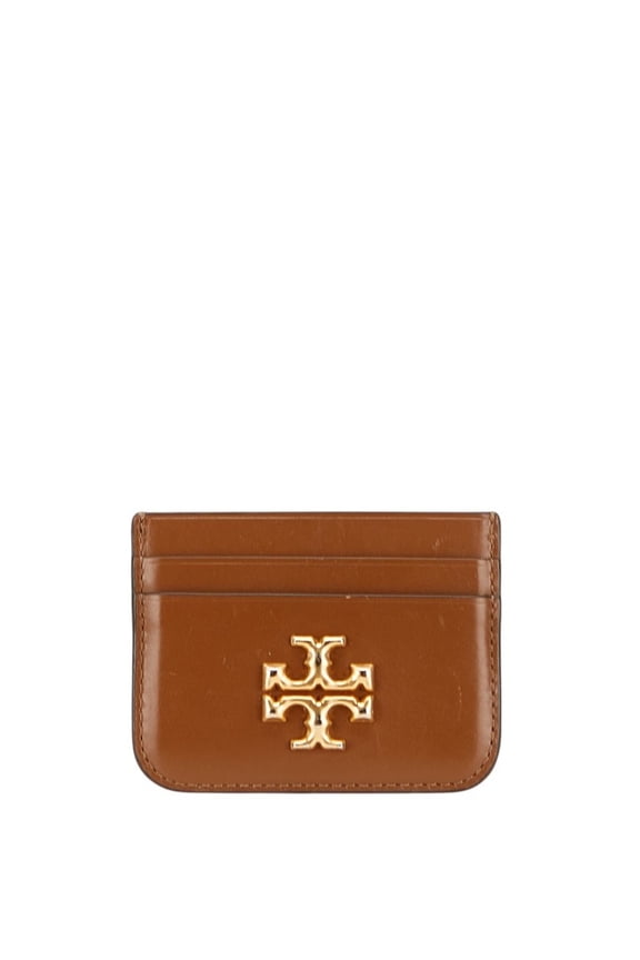 Pre-Owned Tory Burch Eleanor Business Card Case, Brown and Gold Leather, Women's (Good)