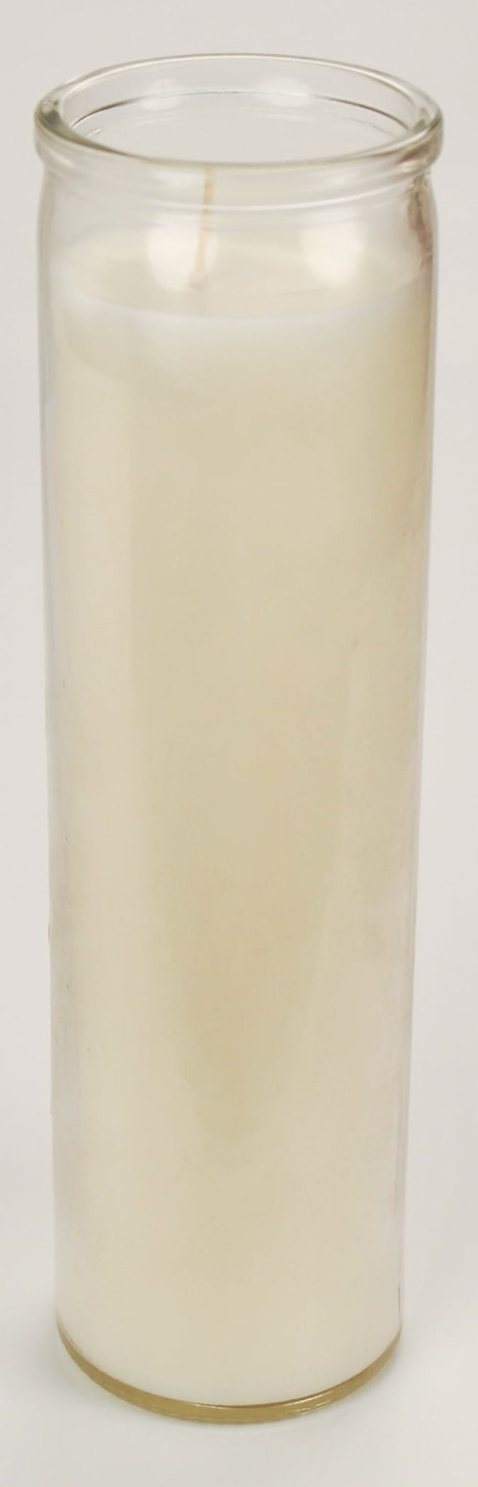 Prayer Candle Clear Glass White Wax, 8 Inch