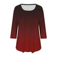 thumbnail image 6 of Delliss Women's Gradient Print Shirt 3/4 Sleeve Pleated Comfy Basic Top Wine S, 6 of 6