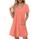 thumbnail image 1 of Vestido Corto de Verano de Moda de Color Sólido Vestido Casual de Cuello en V de Manga Corta, Desgaste Ligero de Poliéster para las Mujeres, Lavado de Manos, 1 of 7