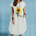 thumbnail image 2 of Vestido estampado de cuello redondo de manga corta de color sólido para mujer con bolsillos Vestido a media pierna Fridja  bnh1853, 2 of 4