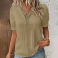thumbnail image 2 of ORT Summer V Neck T Shirts for Women Lace Short Sleeve Fashion Casual Blouses(Z1-Gold,4XL), 2 of 8