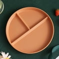 thumbnail image 1 of Plat Alimentaire à Trois Compartiments, Micro-Ondes Sûr, Assiette Ronde Réutilisable en PP, Vaisselle pour Adultes, Contrôle des Portions, Compartiments de Régime - Orange, 1 of 6